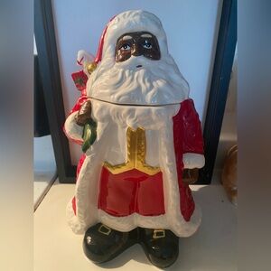 NEW African American 12" SANTA w/ Toy & Tree  ceramic cookie jar - MINT